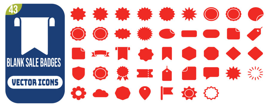 Red starbursts sale badge blank sticker price tag discount label promo button empty special offer sign retail marketing element isolated flat design templates shape graphic bundle.