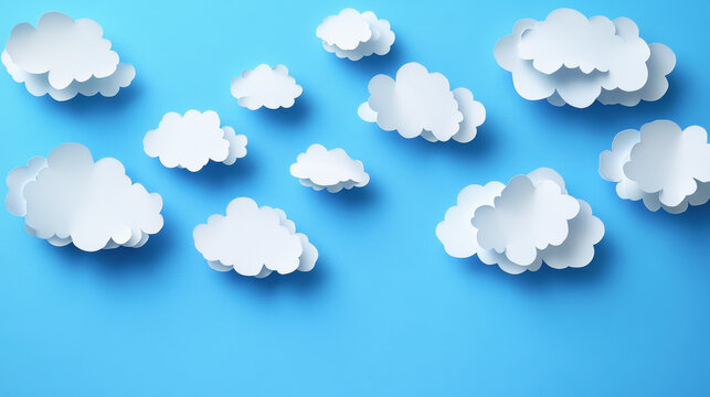 blue background with a bunch of paper cut clouds