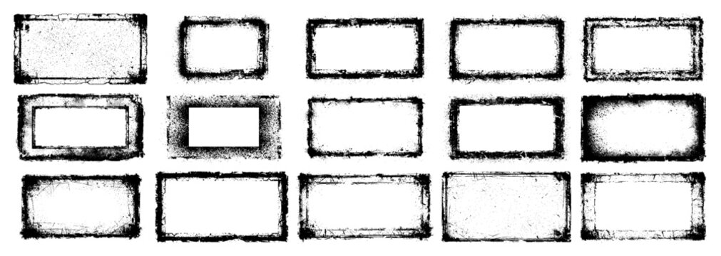 Grunge rectangle frames with distressed texture in vintage ink stamp style
