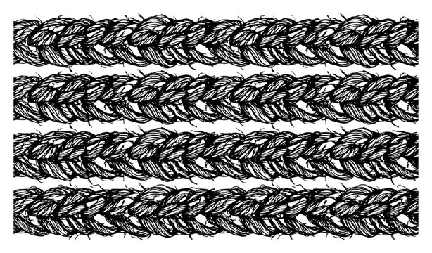 Braided hair pattern set with realistic texture and detail engraving style