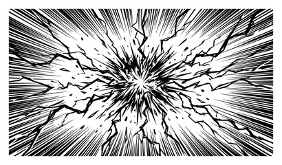 Comic explosion effect with radial speed lines and lightning cracks in manga style © Mago