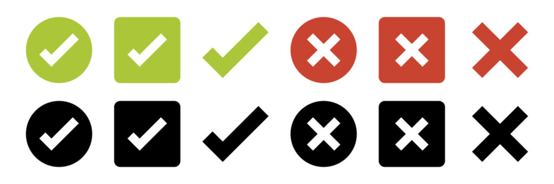 Checkmark and cross icons in different styles representing acceptance and refusal