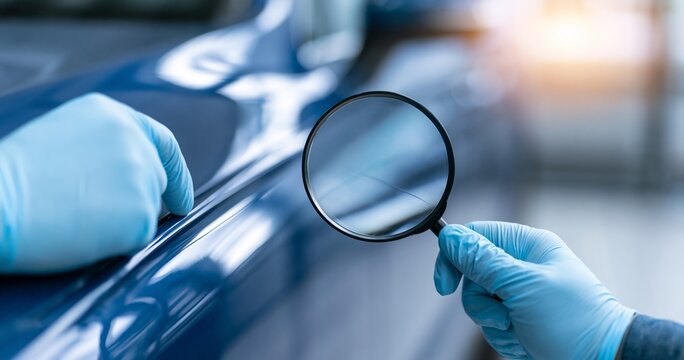 Inspection of car paint surface with magnifier