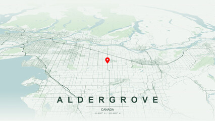Modern minimalist vector map of Aldergrove, British Columbia. High-quality scalable illustration of Aldergrove urban geographic boundaries for posters design. © AliRza