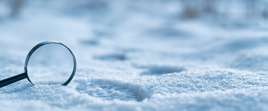 Magnifying glass on snow surface
