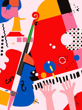 Abstract Music Background, vector illustration. Collage with musical instruments.