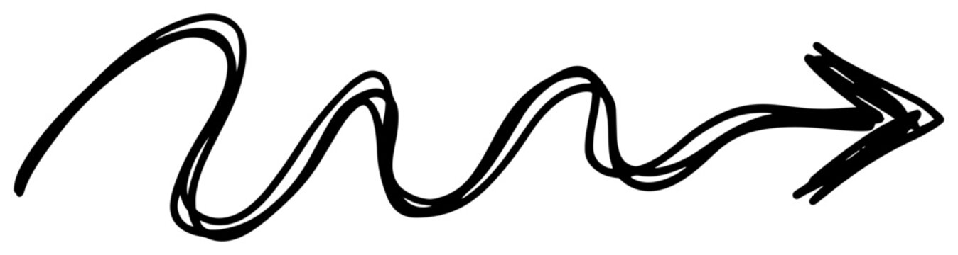 Wavy squiggly arrow pointing right in expressive hand drawn sketch style