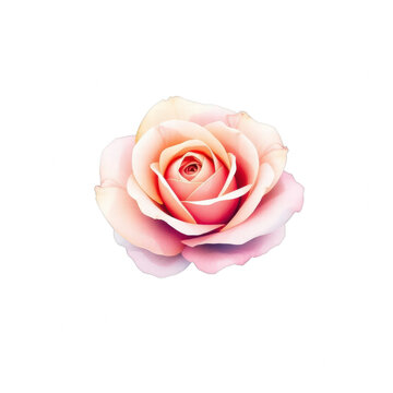 Beautiful pink and peach rose bloom isolated on black background