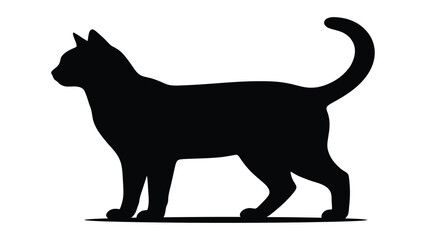 Cat silhouette stands in profile with a curved tail against a clean white background. © Sadee Girl