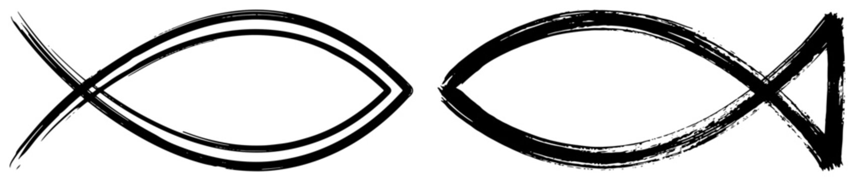 Ichthys jesus fish symbols representing christian faith in minimalist black and white style