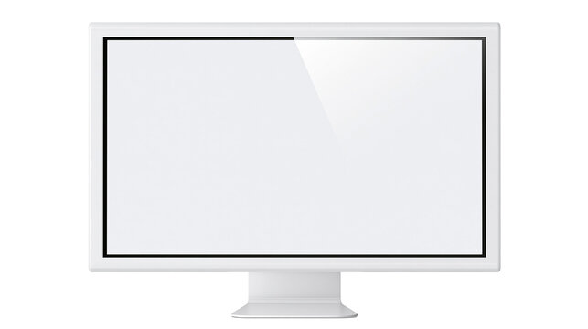 Modern white flat screen computer monitor with blank display, isolated on transparent background