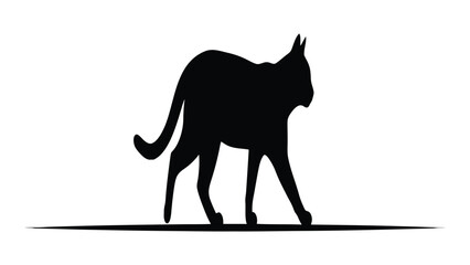 Cat silhouette stands in profile as a bold black graphic element isolated against a plain white background for versatile design usage. © Sadee Girl