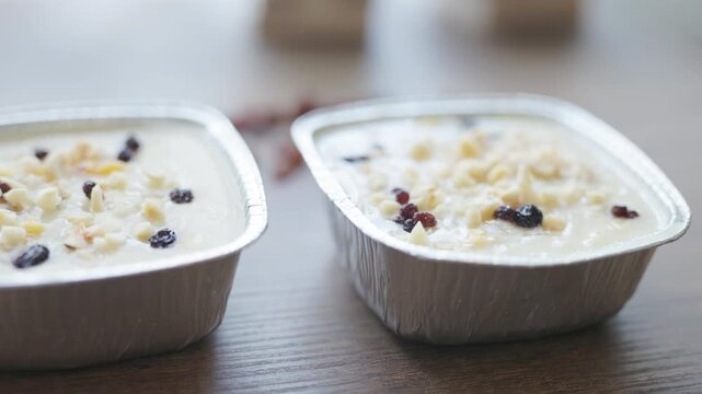 Close-Up of Ashure in Aluminum Bowls