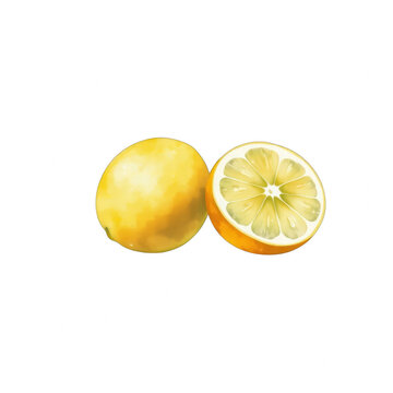Whole lemon and half slice isolated on black background