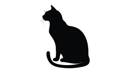 Cat silhouette sits in a profile view against a clean white background. © Sadee Girl