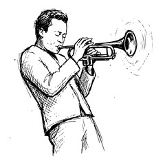 Trumpet player in suit performing music in hand drawn sketch style © Mago