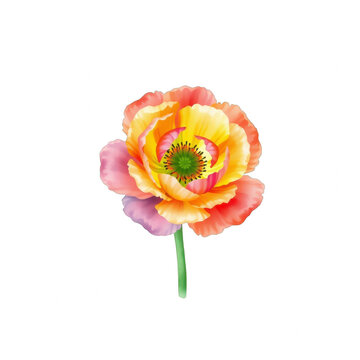 Watercolor illustration of a colorful poppy flower