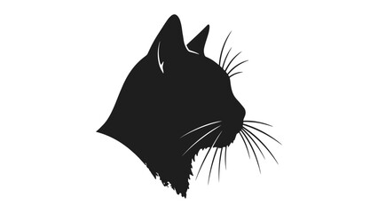 Cat profile silhouette displays the elegant shape of a feline head with long whiskers on a white background. © Sadee Girl