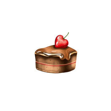 Small Chocolate Cake with Heart Shaped Strawberry Topping