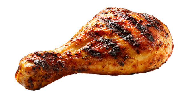 Grilled chicken leg quarter with dark grill marks on transparent background meat food barbecue bbq roasted