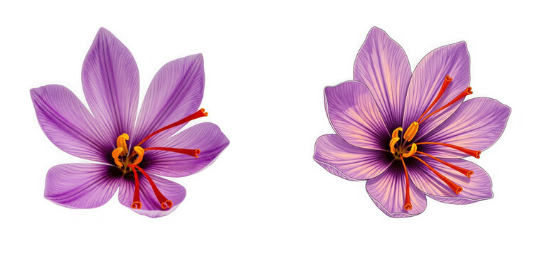 Two saffron crocus flowers isolated on transparent background
