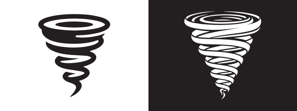 Tornado and cyclone vector icons with spiral funnel cloud shapes for weather storm warning and disaster management design