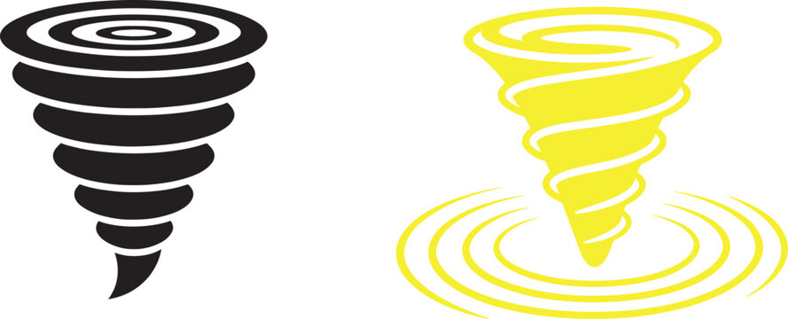 Tornado and whirlwind vector icons with funnel cloud symbols for storm warning and weather disaster communication