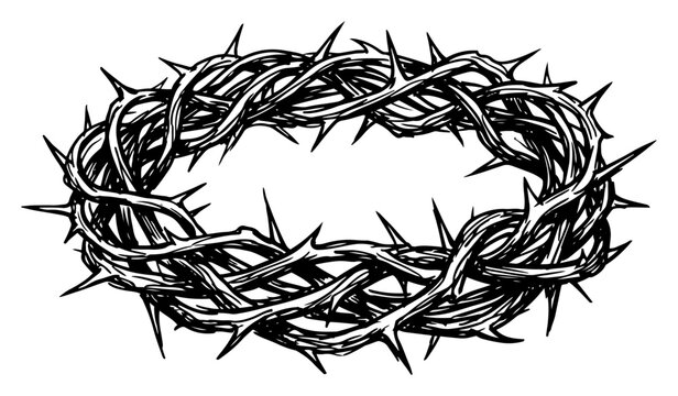 Crown of thorns religious symbol for good friday and easter in detailed engraving style