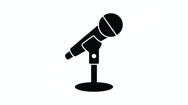 A simple black silhouette illustration of a microphone on a stand