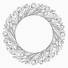Obraz premium Elegant circular leaf wreath frame with blank center for design projects.