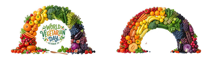 Two arches made of fresh vegetables and fruits isolated on transparent background © LAXMI