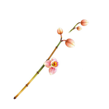 Single blooming orchid branch on black background