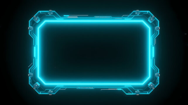 Glowing cyan neon frame in dark void