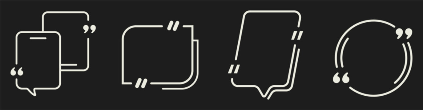 Minimal outline quote frames and speech bubble elements featuring modern quotation marks and clean geometric shapes.