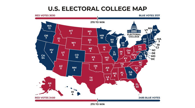 U.S. Electoral College Map Red Blue Votes Election Results