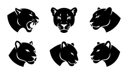 Black Panther Head Icons, Wild Cat Vector Graphics, Feline Face Silhouettes, Big Cat Profiles © Fahim