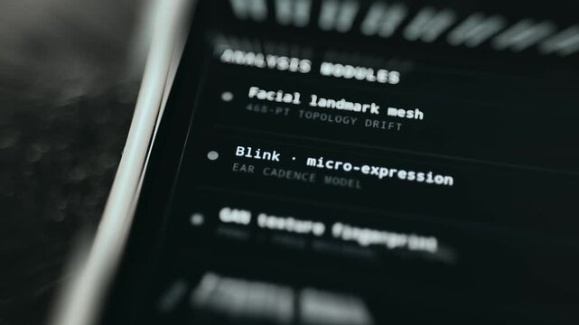AI deepfake detection interface displaying analysis modules