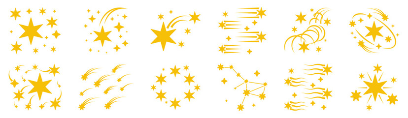 Golden sparkle elements with glowing stars, shooting effects and decorative light trails for magical, festive, luxury and celebration themed designs © top dog