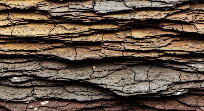 Close up of layered rock formations with textured surface and natural details