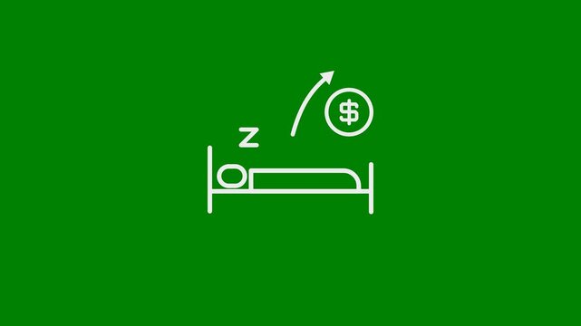 Passive Income, Earn While Sleeping, Recurring Income, Automated Income, Investing, Investment, and Rental Income Concept - Minimal Flat Design Motion Graphics Clip, Green Screen, 7.5% Gray