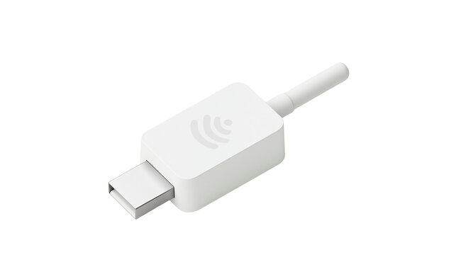 White USB WiFi adapter with antenna and signal icon, isolated on transparent background