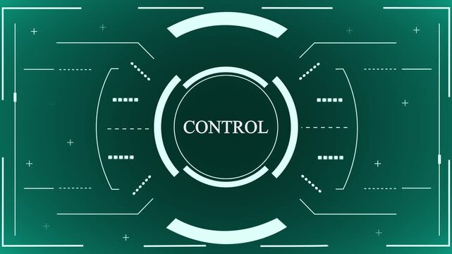 Abstract Digital Interface with Control Text on Blue Background Displaying Futuristic Technology and Data Visualization for System Management,A detailed abstract digital interface displays the word 