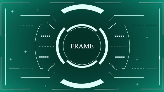 futuristic hud frame animation with circular interface and frame text on blue background,abstract sci fi frame display animation with minimal hud interface