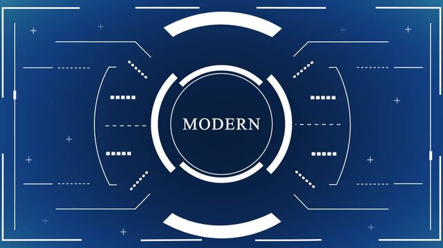 Abstract digital HUD interface with MODERN text, futuristic circular data elements and glowing HUD elements on dark blue background