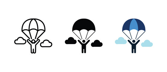 Skydiving parachute icons with extreme sports, parachute canopy, aerial adventure, and modern minimalist vector graphics for tourism, sports, and branding projects. © MD. ARIF ISLAM