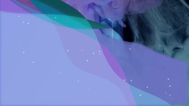 Abstract motion background with fluid ink plumes and floating light particles