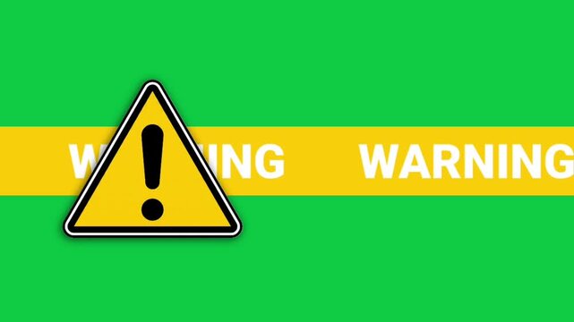 Animated yellow warning banner with a triangular "warning" symbol; suitable for website headers, industrial safety notices, security alerts, presentations, and emergency communications.