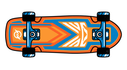 Colorful orange skateboard with blue and white design © MUKTARANI