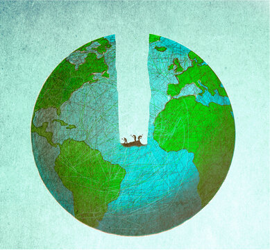 Illustration of miners digging through planet Earth