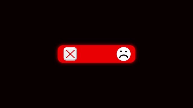 Red alert notification bar with close button and sad face for UI and error messaging warning 4k video.